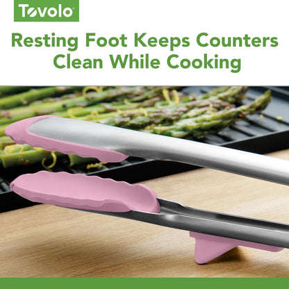Tongs With Silicone Tips Easy Grip 13" Long Kitchen Tongs Stainless Steel Handle For Cooking, Non Scratch Heat Resistant Locking Tongs Silicone Tipped Dishwasher Safe BPA Free, Pink Sorbet