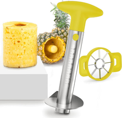 Pineapple Corer Cutter, Stainless Steel Fruit Peeler Slicer - Upgraded, Reinforced Thicker Blade, Core Remover with Measure Mark, Kitchen Tool for Diced Pineapple Rings