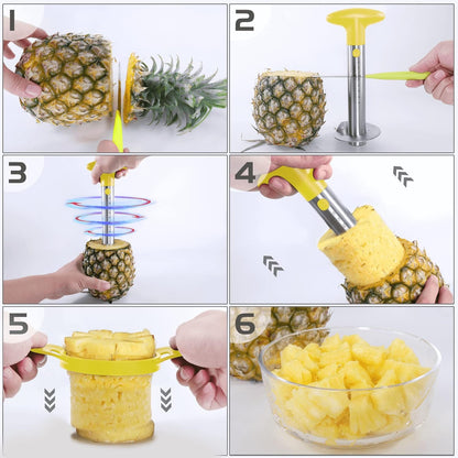 Pineapple Corer Cutter, Stainless Steel Fruit Peeler Slicer - Upgraded, Reinforced Thicker Blade, Core Remover with Measure Mark, Kitchen Tool for Diced Pineapple Rings