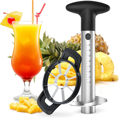Pineapple Corer Cutter, Stainless Steel Fruit Peeler Slicer - Upgraded, Reinforced Thicker Blade, Core Remover with Measure Mark, Kitchen Tool for Diced Pineapple Rings