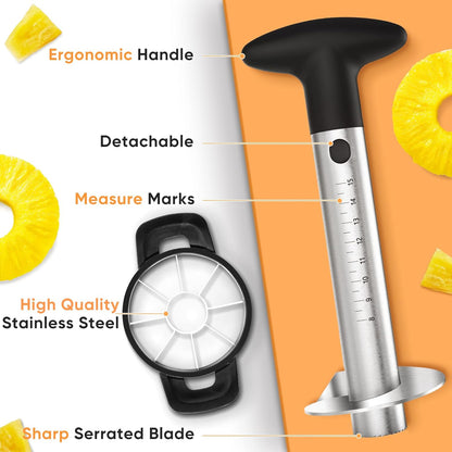 Pineapple Corer Cutter, Stainless Steel Fruit Peeler Slicer - Upgraded, Reinforced Thicker Blade, Core Remover with Measure Mark, Kitchen Tool for Diced Pineapple Rings