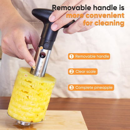 Pineapple Corer Cutter, Stainless Steel Fruit Peeler Slicer - Upgraded, Reinforced Thicker Blade, Core Remover with Measure Mark, Kitchen Tool for Diced Pineapple Rings
