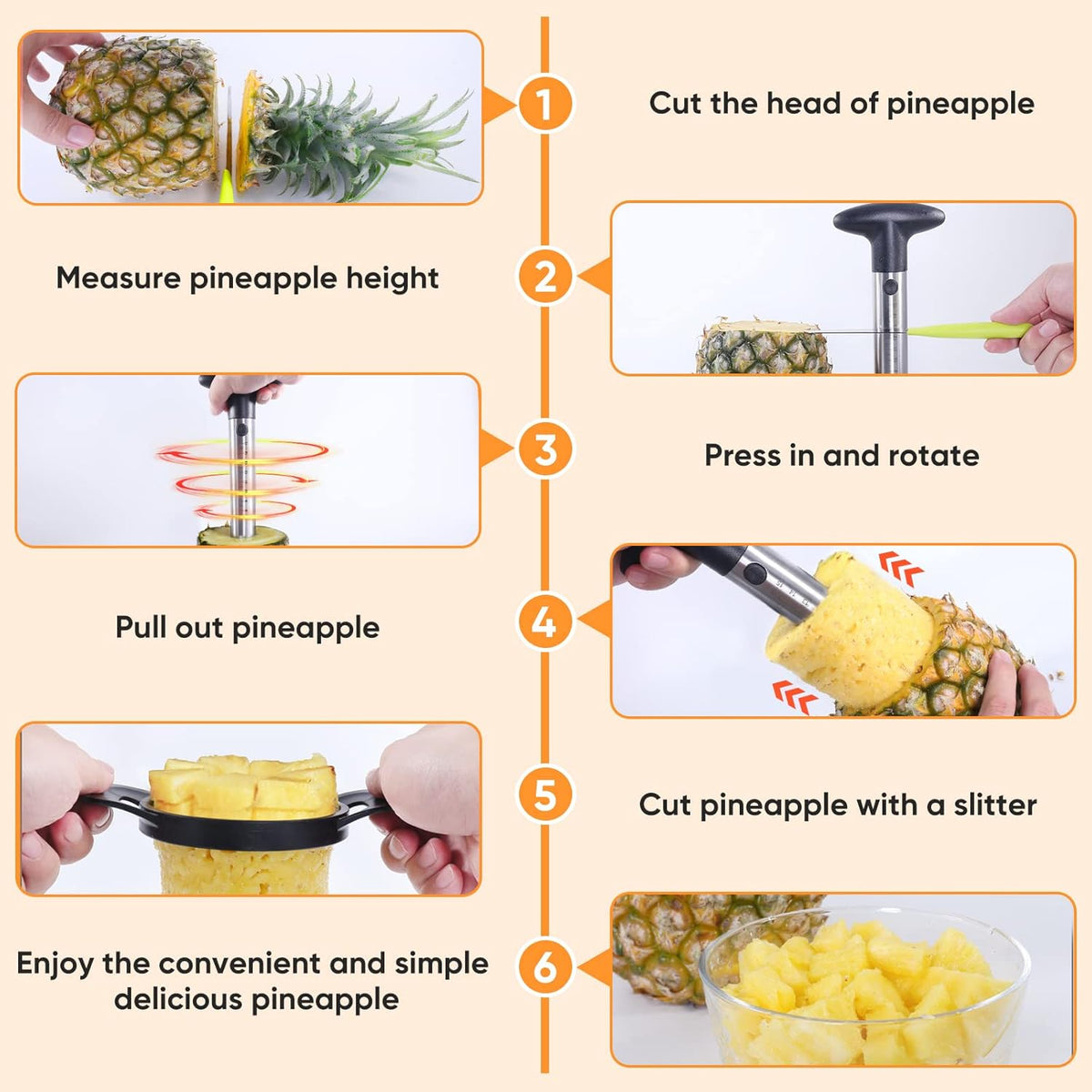 Pineapple Corer Cutter, Stainless Steel Fruit Peeler Slicer - Upgraded, Reinforced Thicker Blade, Core Remover with Measure Mark, Kitchen Tool for Diced Pineapple Rings