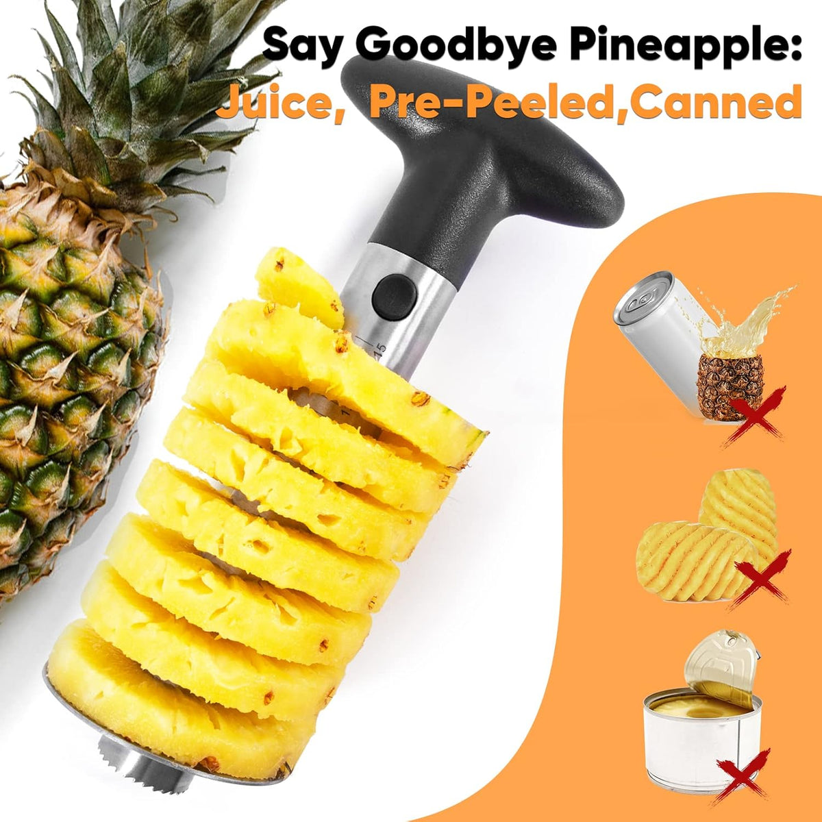 Pineapple Corer Cutter, Stainless Steel Fruit Peeler Slicer - Upgraded, Reinforced Thicker Blade, Core Remover with Measure Mark, Kitchen Tool for Diced Pineapple Rings