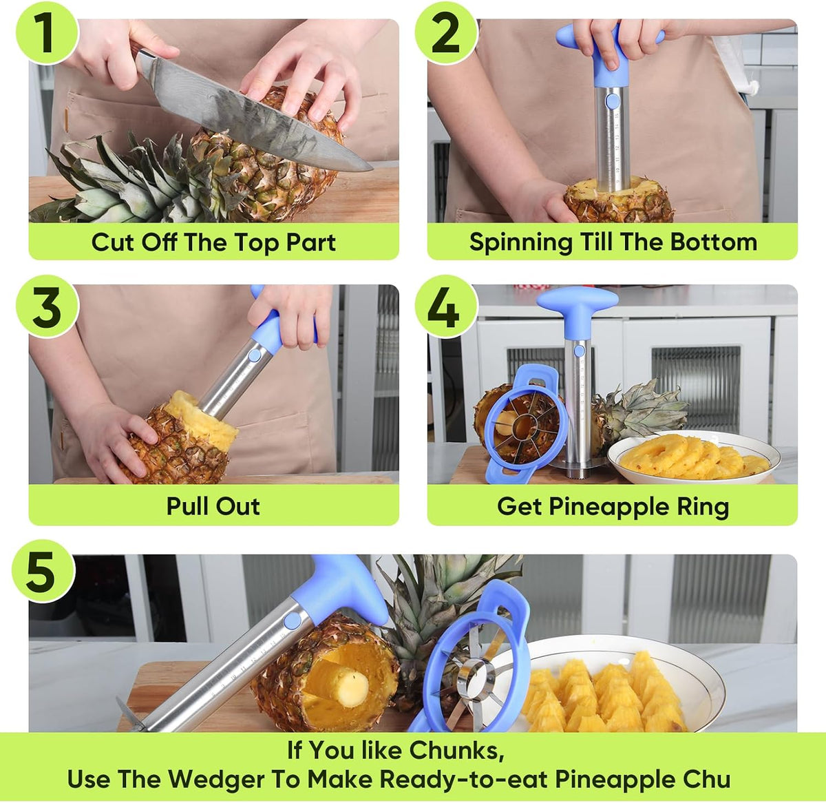 Pineapple Corer Cutter, Stainless Steel Fruit Peeler Slicer - Upgraded, Reinforced Thicker Blade, Core Remover with Measure Mark, Kitchen Tool for Diced Pineapple Rings