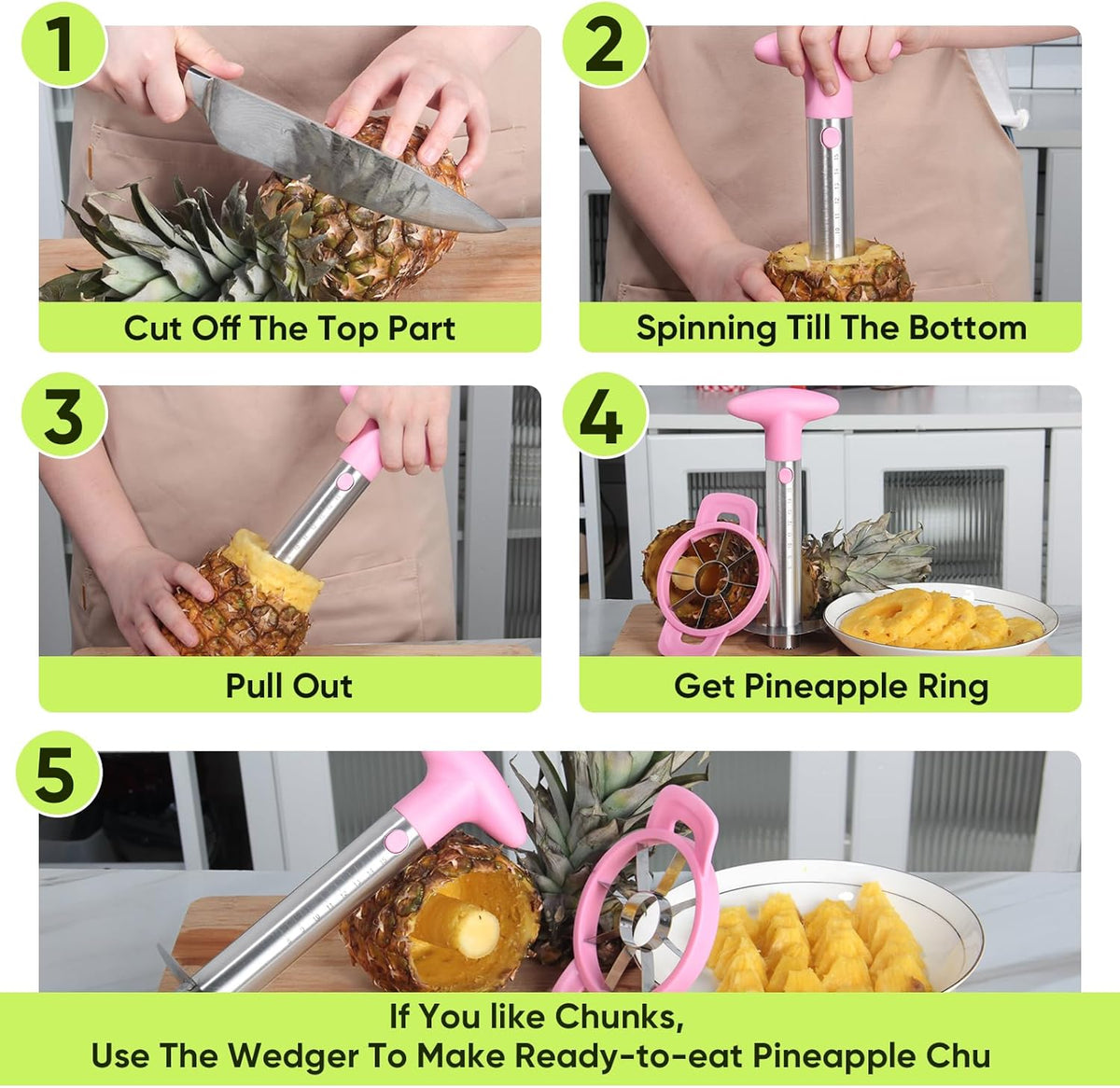 Pineapple Corer Cutter, Stainless Steel Fruit Peeler Slicer - Upgraded, Reinforced Thicker Blade, Core Remover with Measure Mark, Kitchen Tool for Diced Pineapple Rings