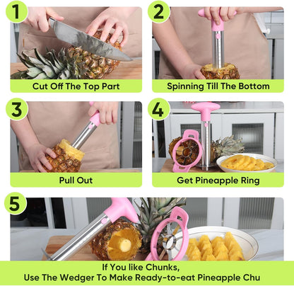 Pineapple Corer Cutter, Stainless Steel Fruit Peeler Slicer - Upgraded, Reinforced Thicker Blade, Core Remover with Measure Mark, Kitchen Tool for Diced Pineapple Rings