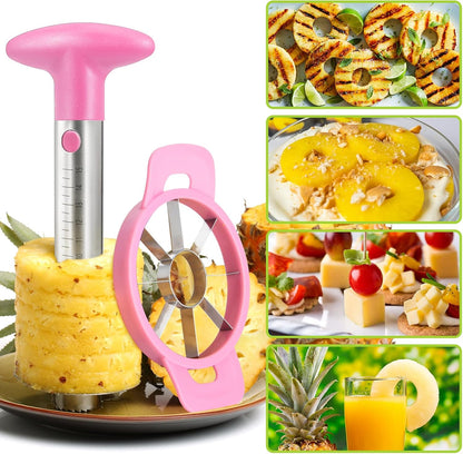Pineapple Corer Cutter, Stainless Steel Fruit Peeler Slicer - Upgraded, Reinforced Thicker Blade, Core Remover with Measure Mark, Kitchen Tool for Diced Pineapple Rings