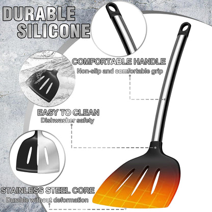 Thickened Kitchen Utensils Set- Silicone Cooking Utensils Set for Nonstick Cookware-Silicone Spatulas Set, Heavy Duty Stainless Steel Handle-Black Kitchen Gadgets Tools Set