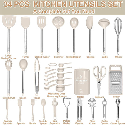 Thickened Kitchen Utensils Set- Silicone Cooking Utensils Set for Nonstick Cookware-Silicone Spatulas Set, Heavy Duty Stainless Steel Handle-Black Kitchen Gadgets Tools Set
