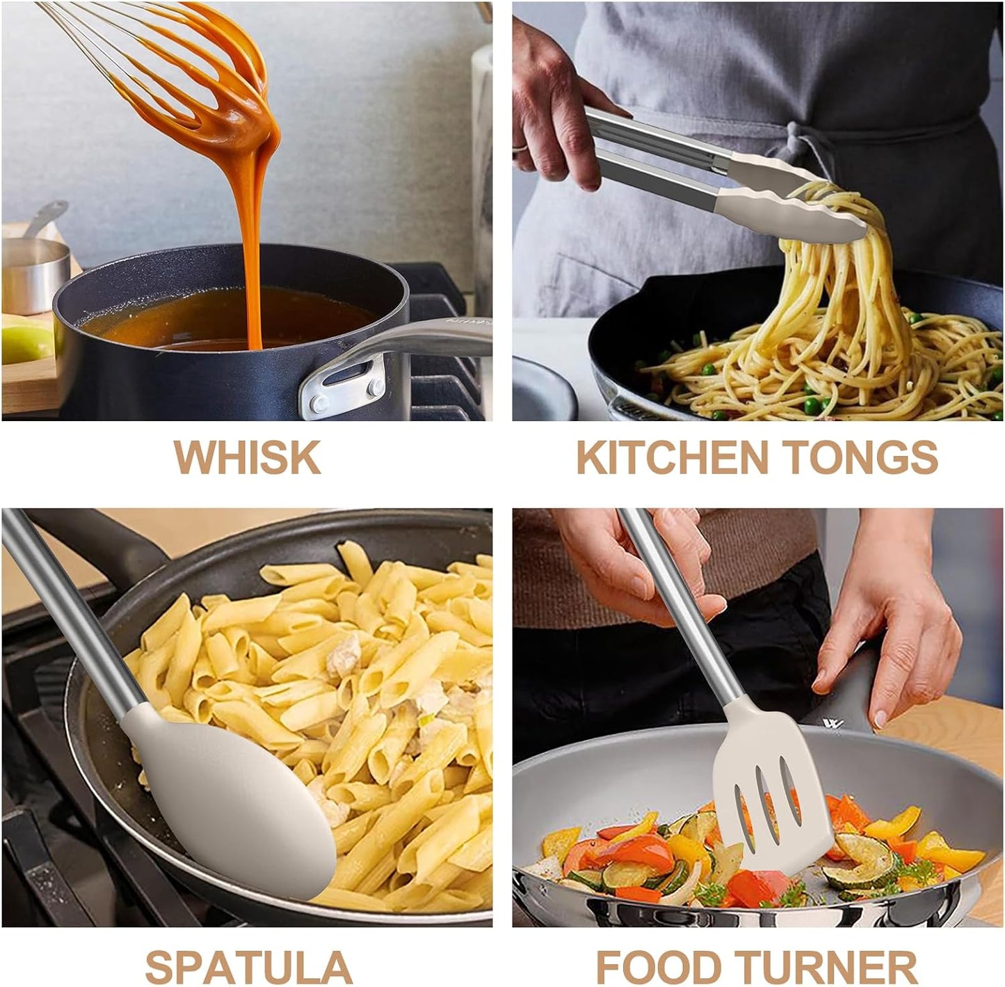 Thickened Kitchen Utensils Set- Silicone Cooking Utensils Set for Nonstick Cookware-Silicone Spatulas Set, Heavy Duty Stainless Steel Handle-Black Kitchen Gadgets Tools Set