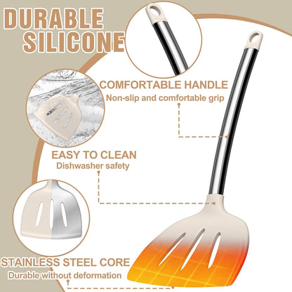 Thickened Kitchen Utensils Set- Silicone Cooking Utensils Set for Nonstick Cookware-Silicone Spatulas Set, Heavy Duty Stainless Steel Handle-Black Kitchen Gadgets Tools Set