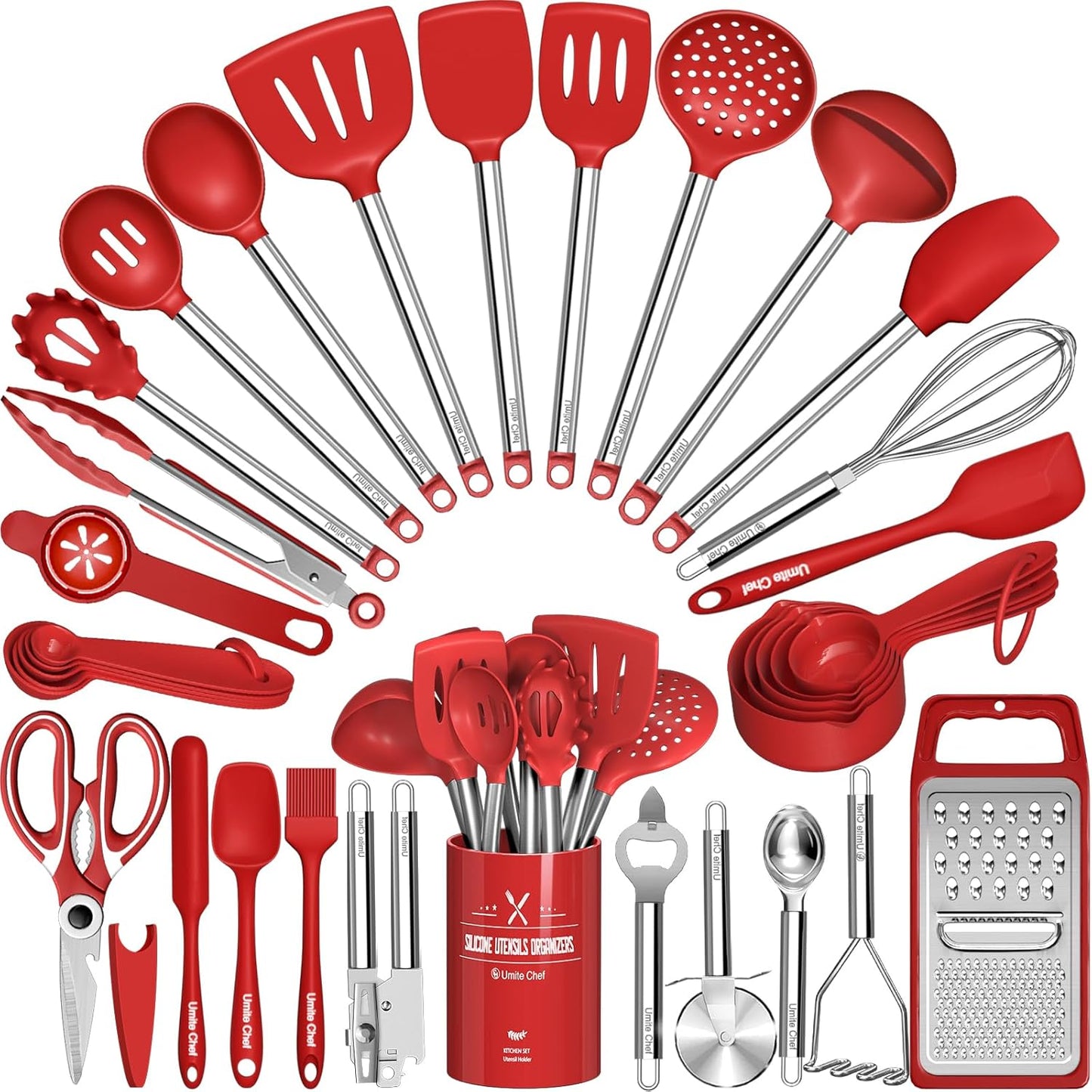 Thickened Kitchen Utensils Set- Silicone Cooking Utensils Set for Nonstick Cookware-Silicone Spatulas Set, Heavy Duty Stainless Steel Handle-Black Kitchen Gadgets Tools Set