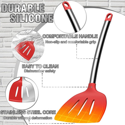 Thickened Kitchen Utensils Set- Silicone Cooking Utensils Set for Nonstick Cookware-Silicone Spatulas Set, Heavy Duty Stainless Steel Handle-Black Kitchen Gadgets Tools Set