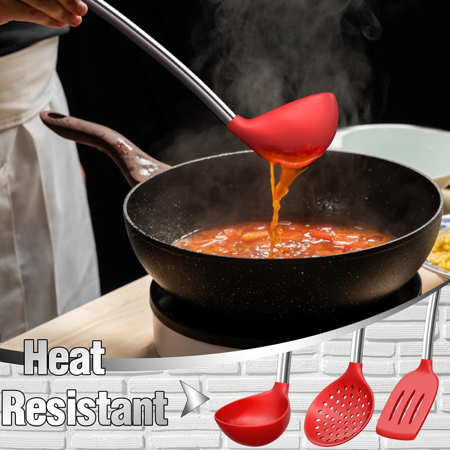 Thickened Kitchen Utensils Set- Silicone Cooking Utensils Set for Nonstick Cookware-Silicone Spatulas Set, Heavy Duty Stainless Steel Handle-Black Kitchen Gadgets Tools Set