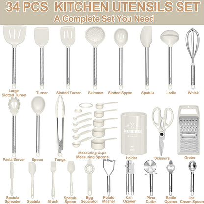 Thickened Kitchen Utensils Set- Silicone Cooking Utensils Set for Nonstick Cookware-Silicone Spatulas Set, Heavy Duty Stainless Steel Handle-Black Kitchen Gadgets Tools Set