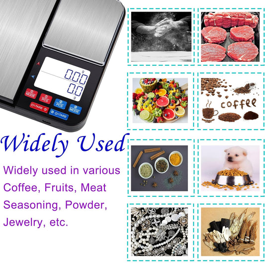 Stainless Steel Dual Platform Digital Kitchen and Food Scale, with Two Precision 1g/0.05oz & 0.01g/0.0005oz, Max Capacity 22lb/10kg, Tare Function, Units Conversions, LCD with Backlit