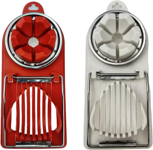 2 Pcs Egg Cutter Fruit Slicer Boiled-Eggs, Egg Peeler, Boiled Egg Peeler, Egg Chopper, Stainless Steel Cutting Wires Kitchen Egg Slicers 2 in 1 (red, white)