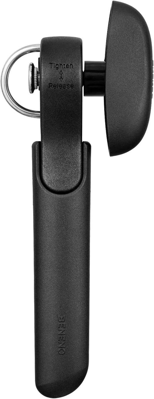 Side Cut Manual Can Opener, Smooth Cut with No Sharp Edges, Black | Premium Sharp DC53 Steel Blade, Soft Non-Slip Grip & Effortless Easy-Turn Knob