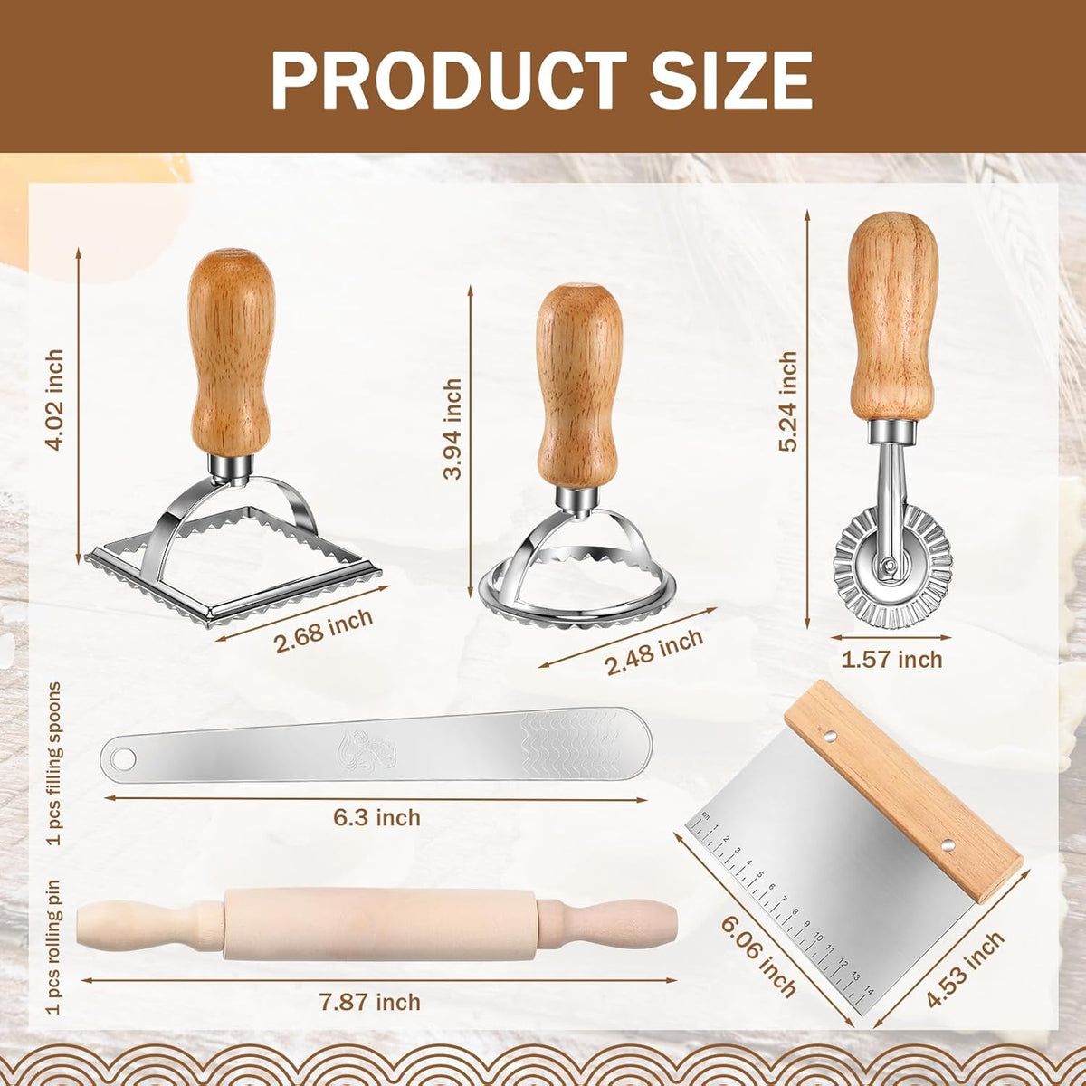 9 Pcs Pasta Making Tool Set Include 1 Bamboo Drying Rack 1 Ravioli Press 1 Gnocchi Board 1 Cutter 1 Rolling Pin 1 Filling Spoon 3 Ravioli Stamp for Pasta Maker