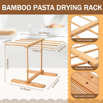 9 Pcs Pasta Making Tool Set Include 1 Bamboo Drying Rack 1 Ravioli Press 1 Gnocchi Board 1 Cutter 1 Rolling Pin 1 Filling Spoon 3 Ravioli Stamp for Pasta Maker