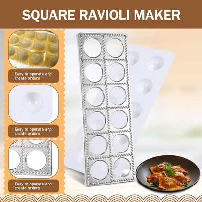 9 Pcs Pasta Making Tool Set Include 1 Bamboo Drying Rack 1 Ravioli Press 1 Gnocchi Board 1 Cutter 1 Rolling Pin 1 Filling Spoon 3 Ravioli Stamp for Pasta Maker