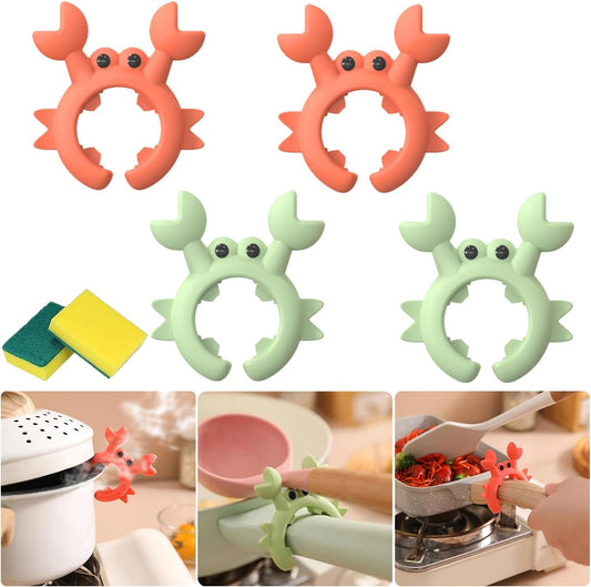 4 Pcs Crab Spatula Holder, Crab Spoon Holder for Pot, Crab Utensil Rest, Creative Crab Shaped Spatula Rack, Silicone Multifunctional Cute Crab Spatula Holder Anti-overflow Clip (Mixed Colors)