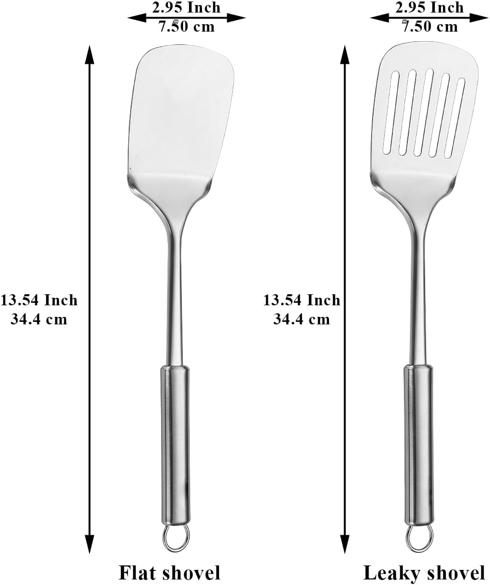 Stainless Steel Spatulas Set, Silver Slotted Turner, Solid Turner, Heavy Duty Sturdy Kitchen Spatula High Heat Resistant, Ideal Cookware for Fish,Eggs,Pancakes, Dishwasher Safe, Easy to Clean