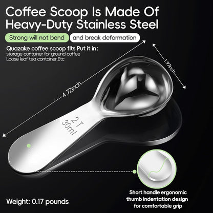 Coffee Scoop 2 Tablespoon Measuring Spoons for Ground Coffee30ML18/8(2Pcs). | (304)Sturdy Short Handle 2 Tbsp Metal Stainless Steel Coffee Spoon,Coffee Measuring Scoop Fit into Airscape Coffee Canisters.