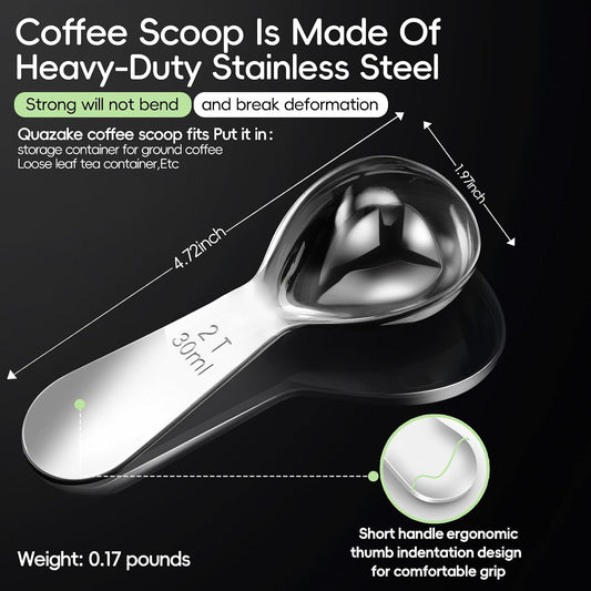 Coffee Scoop 2 Tablespoon Measuring Spoons for Ground Coffee30ML18/8(2Pcs). | (304)Sturdy Short Handle 2 Tbsp Metal Stainless Steel Coffee Spoon,Coffee Measuring Scoop Fit into Airscape Coffee Canisters.