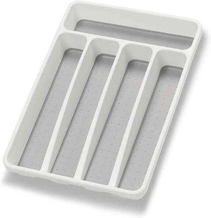 Silverware Organizer Utenisl Organizer Holder Kitchen Drawer Organizer Plastic Silverware Tray for Drawer Flatware Organizer 5 Compartment White