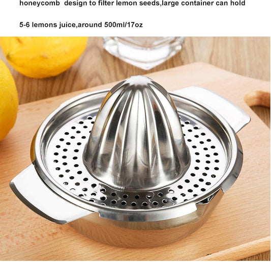 Stainless Steel Lemon Squeezer Citrus Juicer Handheld Press Orange Juice Squeezing Tool with Bowl Storage Container