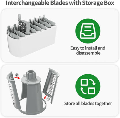 Rotary Cheese Grater Cheese Shredder with 5 Interchangeable Blades, Rotary Grater with Non-slip Suction Base Hand Crank Slicer for Vegetable Nuts White