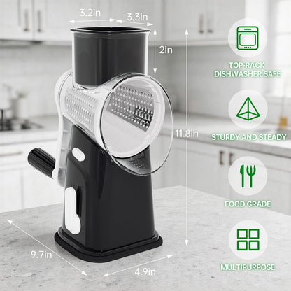 Rotary Cheese Grater Cheese Shredder with 5 Interchangeable Blades, Rotary Grater with Non-slip Suction Base Hand Crank Slicer for Vegetable Nuts White