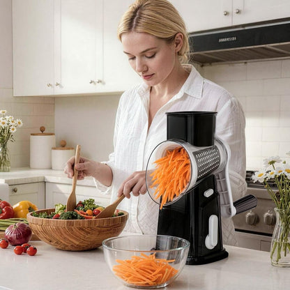 Rotary Cheese Grater Cheese Shredder with 5 Interchangeable Blades, Rotary Grater with Non-slip Suction Base Hand Crank Slicer for Vegetable Nuts White