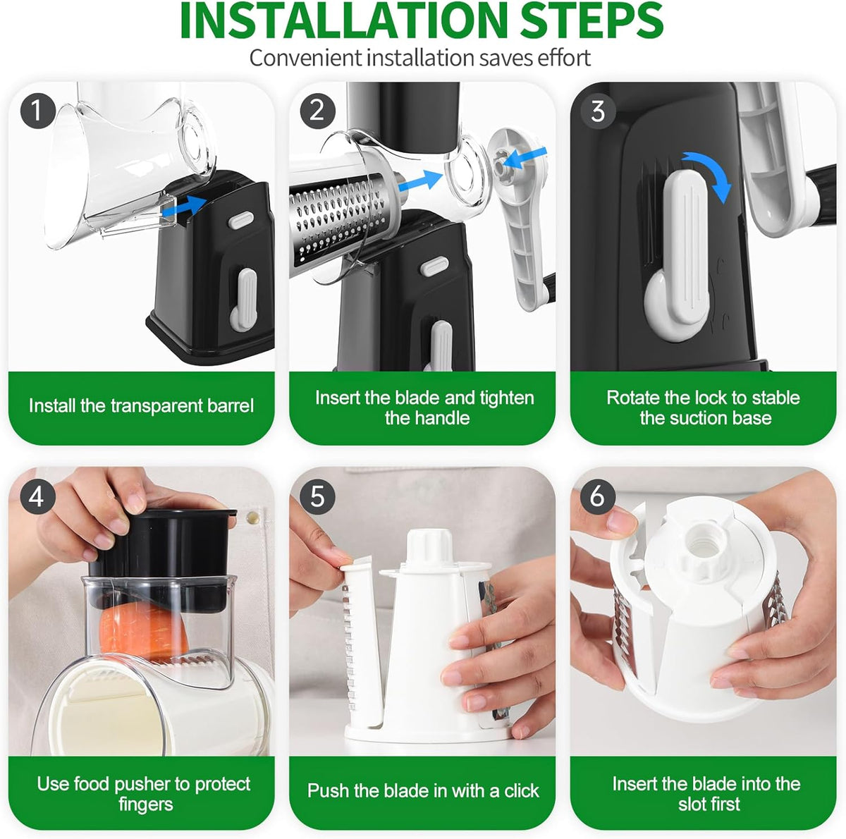 Rotary Cheese Grater Cheese Shredder with 5 Interchangeable Blades, Rotary Grater with Non-slip Suction Base Hand Crank Slicer for Vegetable Nuts White