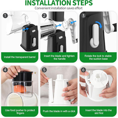 Rotary Cheese Grater Cheese Shredder with 5 Interchangeable Blades, Rotary Grater with Non-slip Suction Base Hand Crank Slicer for Vegetable Nuts White