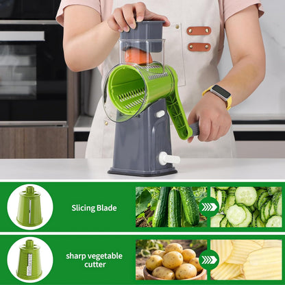 Rotary Cheese Grater Cheese Shredder with 5 Interchangeable Blades, Rotary Grater with Non-slip Suction Base Hand Crank Slicer for Vegetable Nuts White