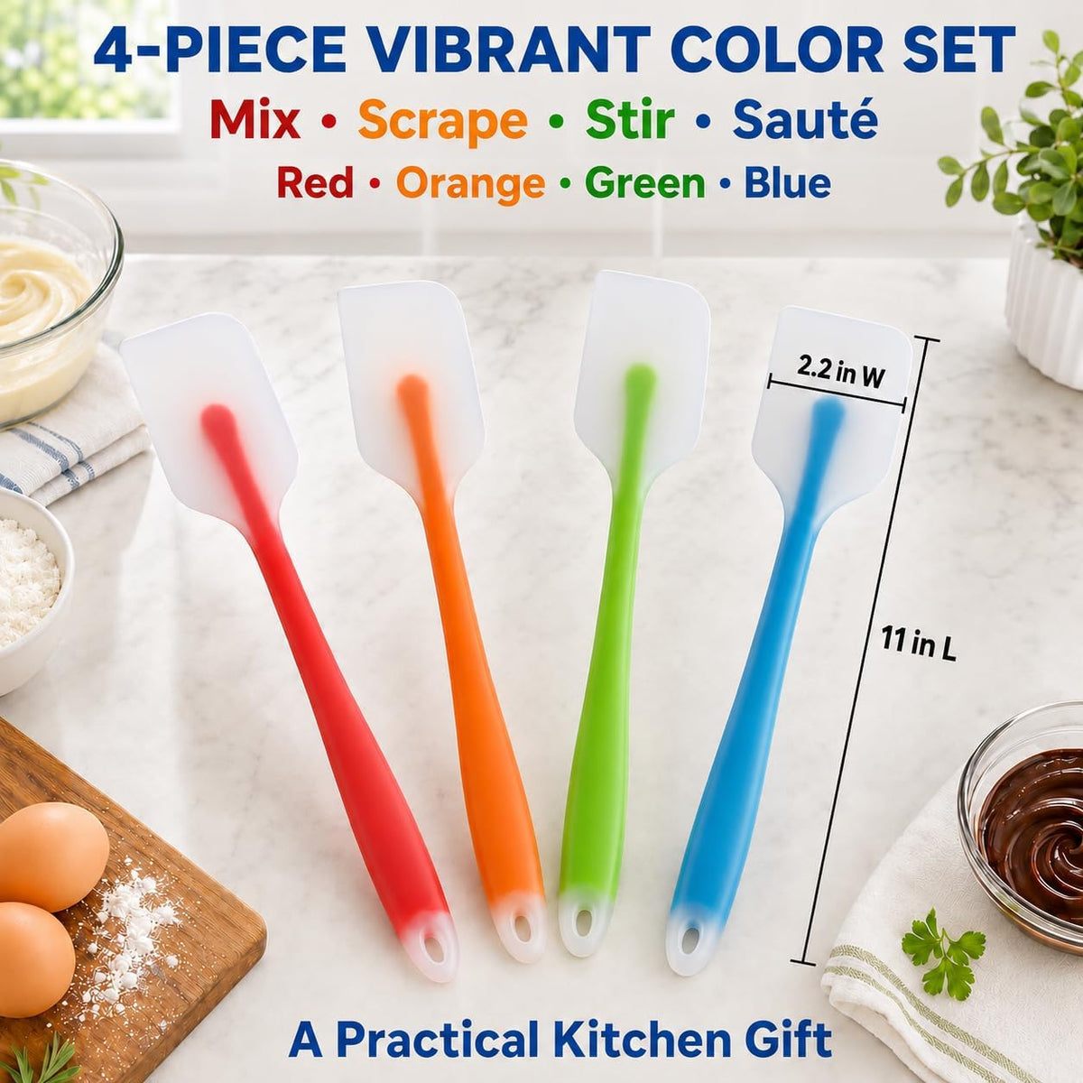 Silicone Spatula Set of 4, Heat Resistant, Food Grade