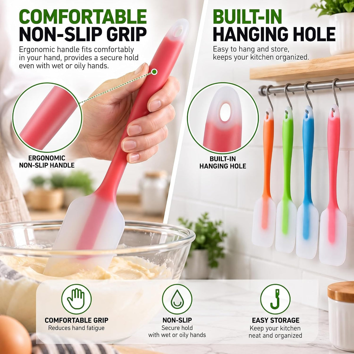 Silicone Spatula Set of 4, Heat Resistant, Food Grade