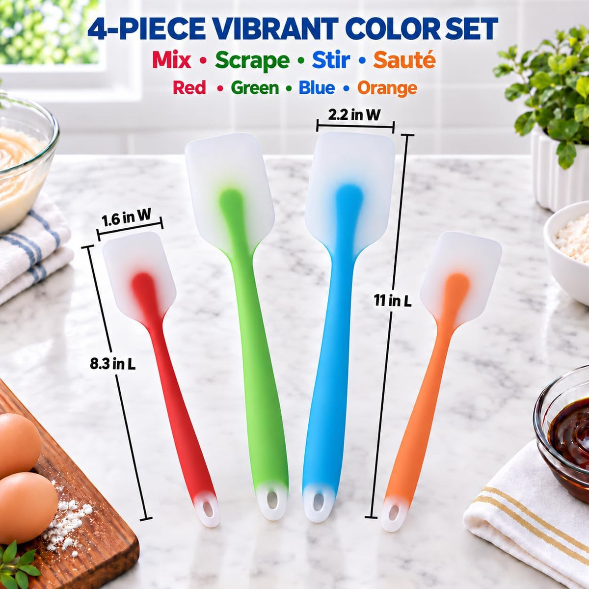 Silicone Spatula Set of 4, Heat Resistant, Food Grade