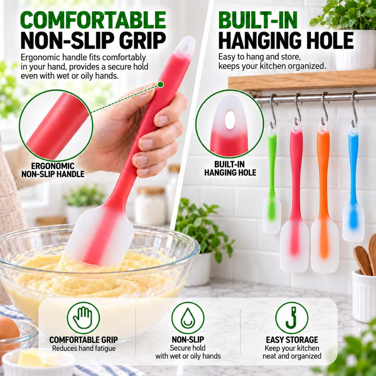 Silicone Spatula Set of 4, Heat Resistant, Food Grade