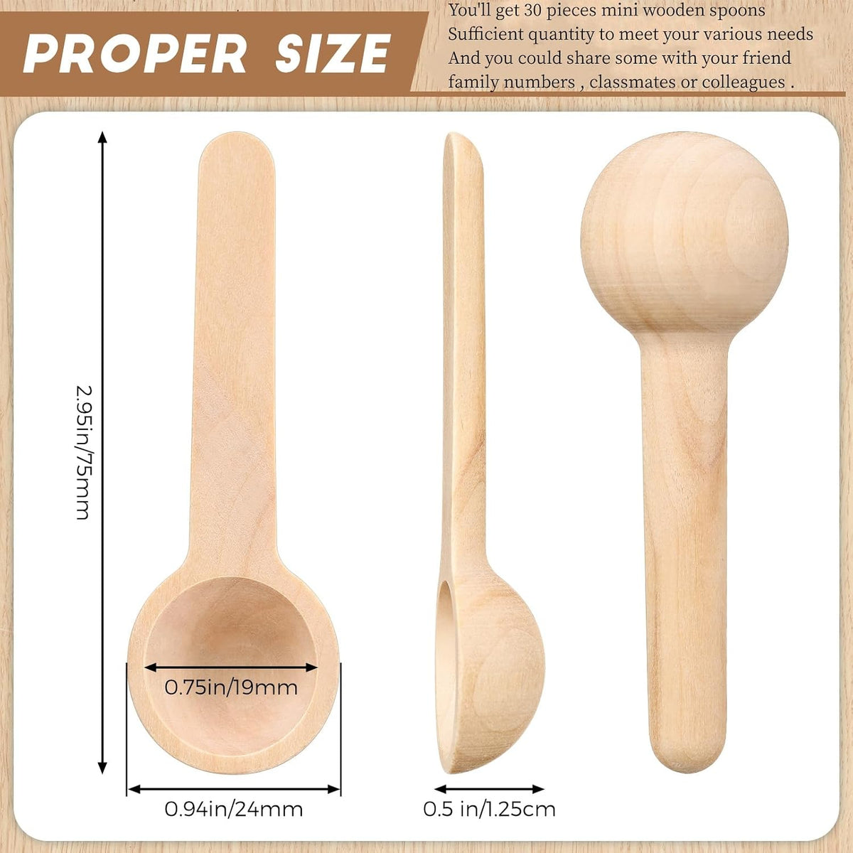 30 Pieces Mini Wooden Spoons Bulk 3 Inch Small Tiny, Cute Style