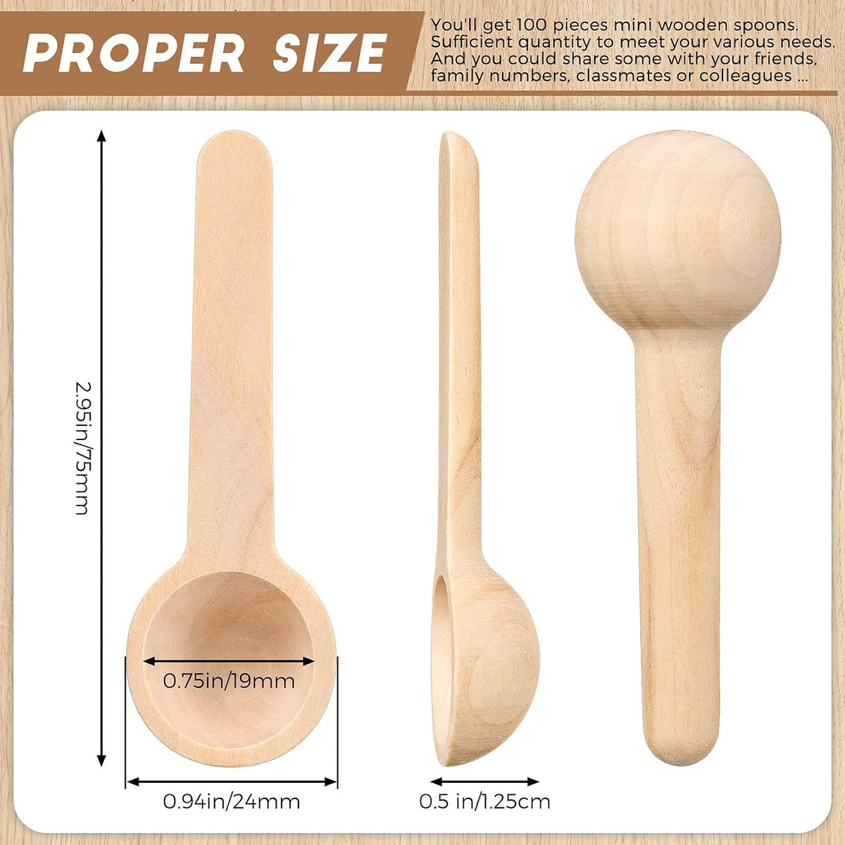 30 Pieces Mini Wooden Spoons Bulk 3 Inch Small Tiny, Cute Style