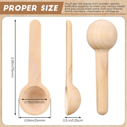30 Pieces Mini Wooden Spoons Bulk 3 Inch Small Tiny, Cute Style