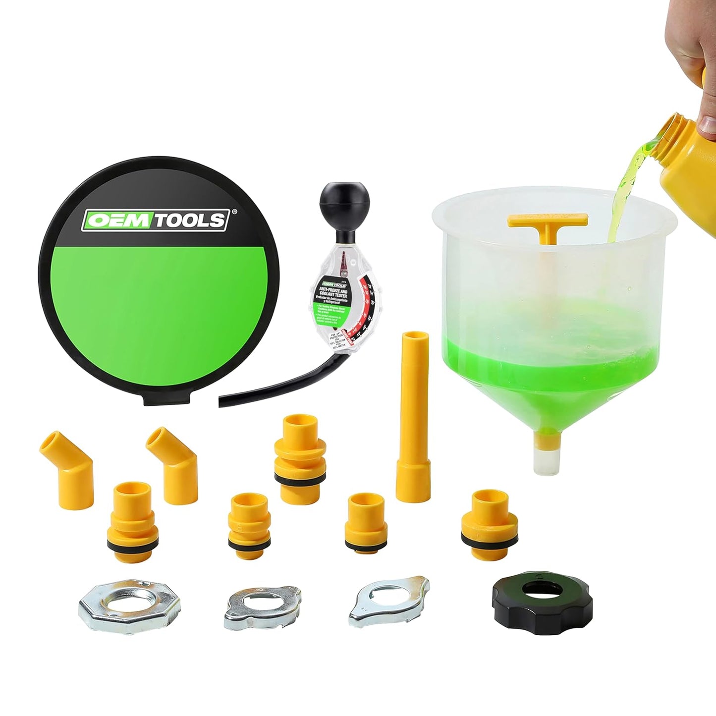 No-Spill Coolant Funnel Kit, 15 Piece Fluid and Oil Funnel Set, Allows Access To Hard-To-Reach Radiators