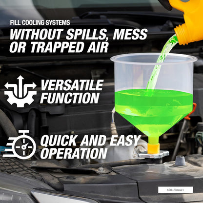 No-Spill Coolant Funnel Kit, 15 Piece Fluid and Oil Funnel Set, Allows Access To Hard-To-Reach Radiators