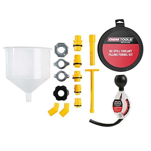 No-Spill Coolant Funnel Kit, 15 Piece Fluid and Oil Funnel Set, Allows Access To Hard-To-Reach Radiators