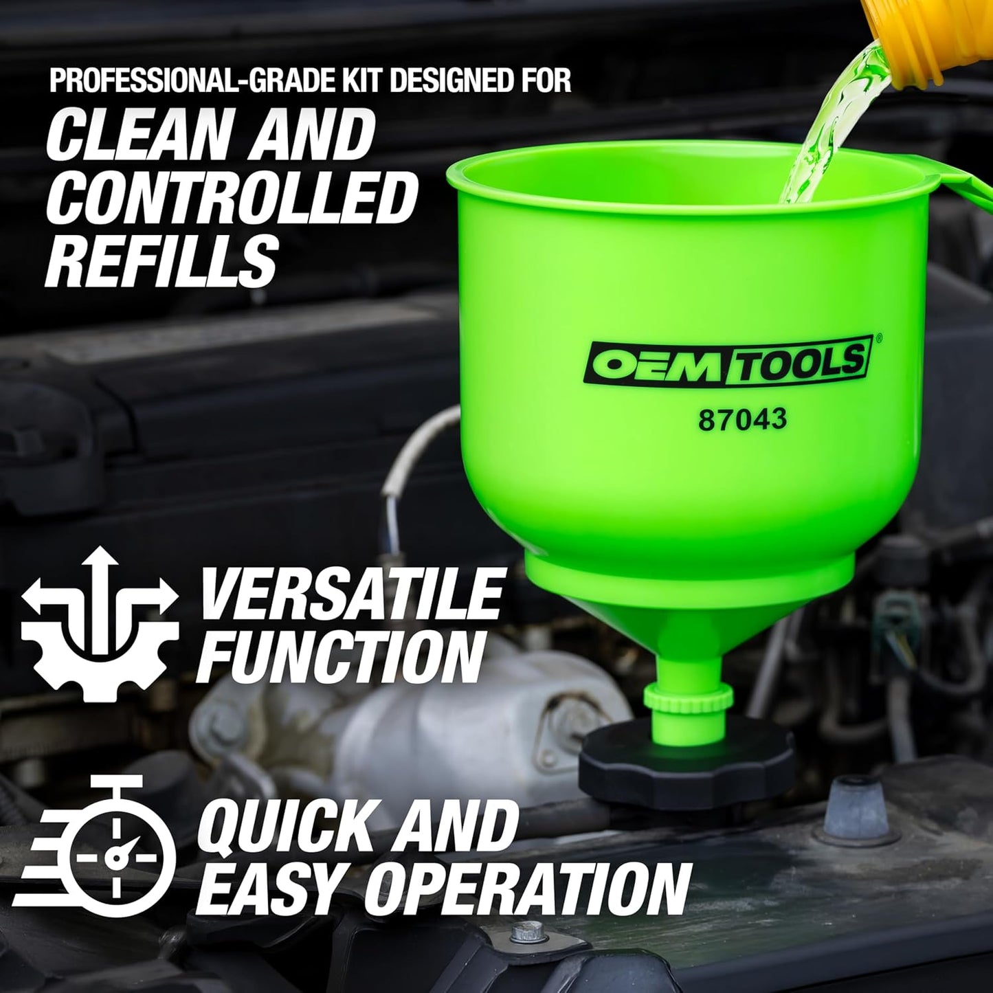 No-Spill Coolant Funnel Kit, 15 Piece Fluid and Oil Funnel Set, Allows Access To Hard-To-Reach Radiators