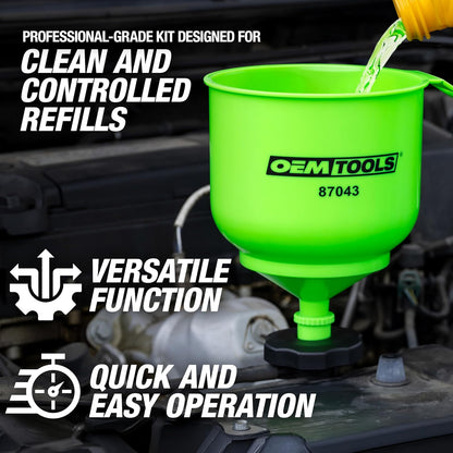 No-Spill Coolant Funnel Kit, 15 Piece Fluid and Oil Funnel Set, Allows Access To Hard-To-Reach Radiators